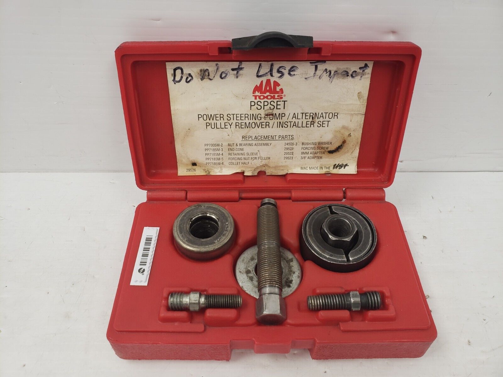 Mac Tools PSPSET Power Steering Pulley Remover/Installer Set Mac Tools PSPSET Power Steering Pulley Remover/Installer Set