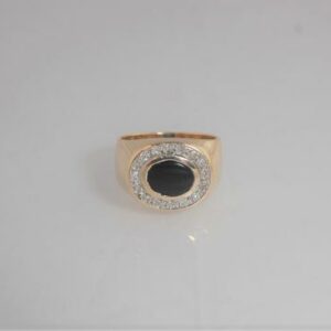 Mens 10KT Yellow Gold With Rhodium Plating, Onyx And Diamond Ring