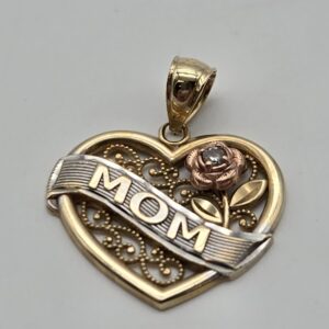 Pendant 10kt Mixed Gold 1.30 grams Heart, MOM