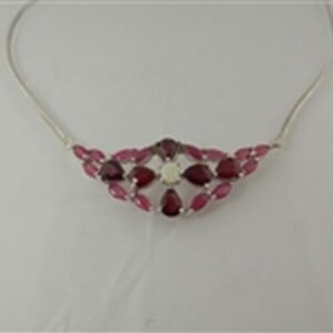 Silver Fire Opal And Ruby Necklace